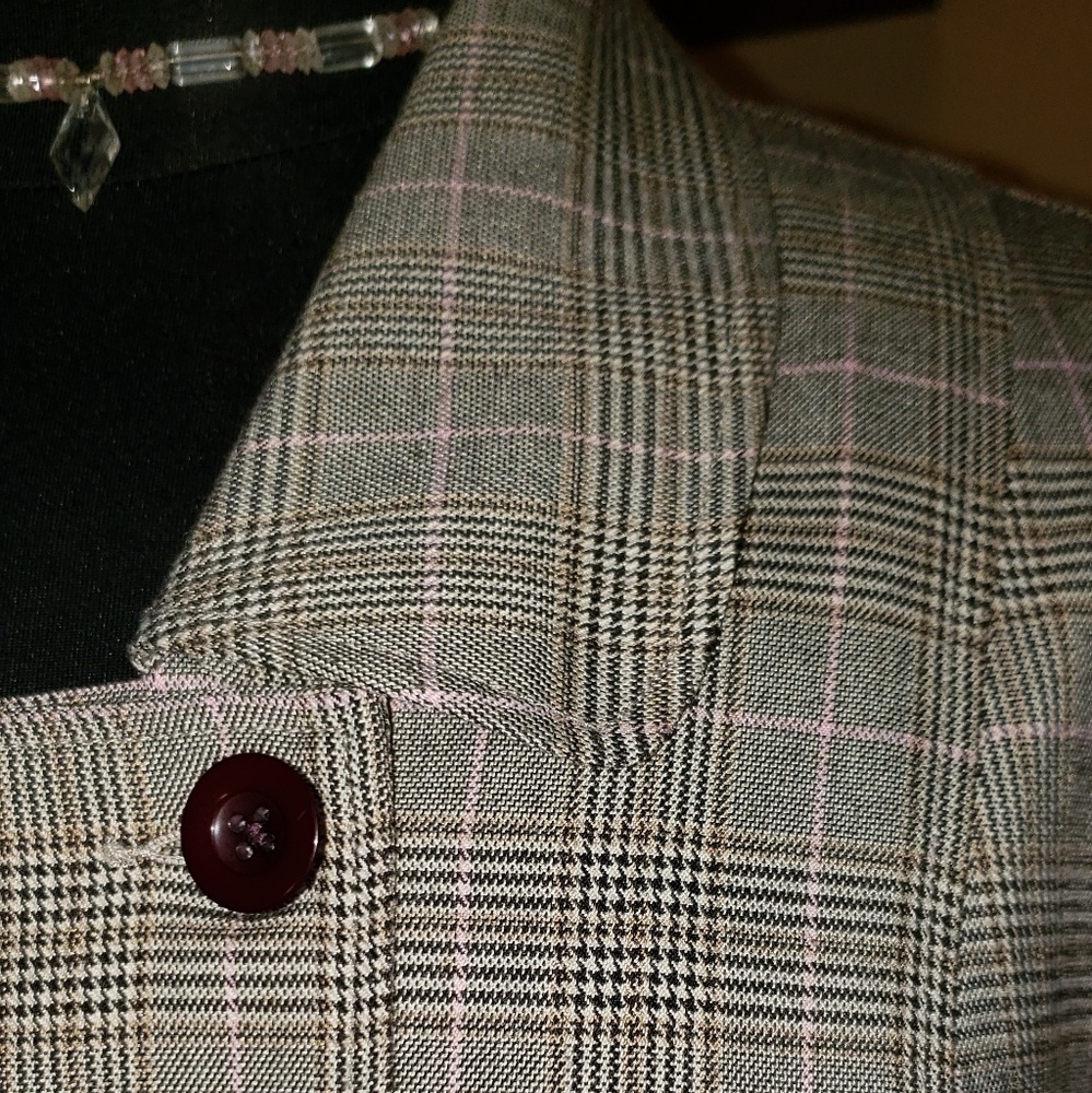 LEI Womens Gray Windowpane Plaid Cropped Jacket - Picture 3 of 8